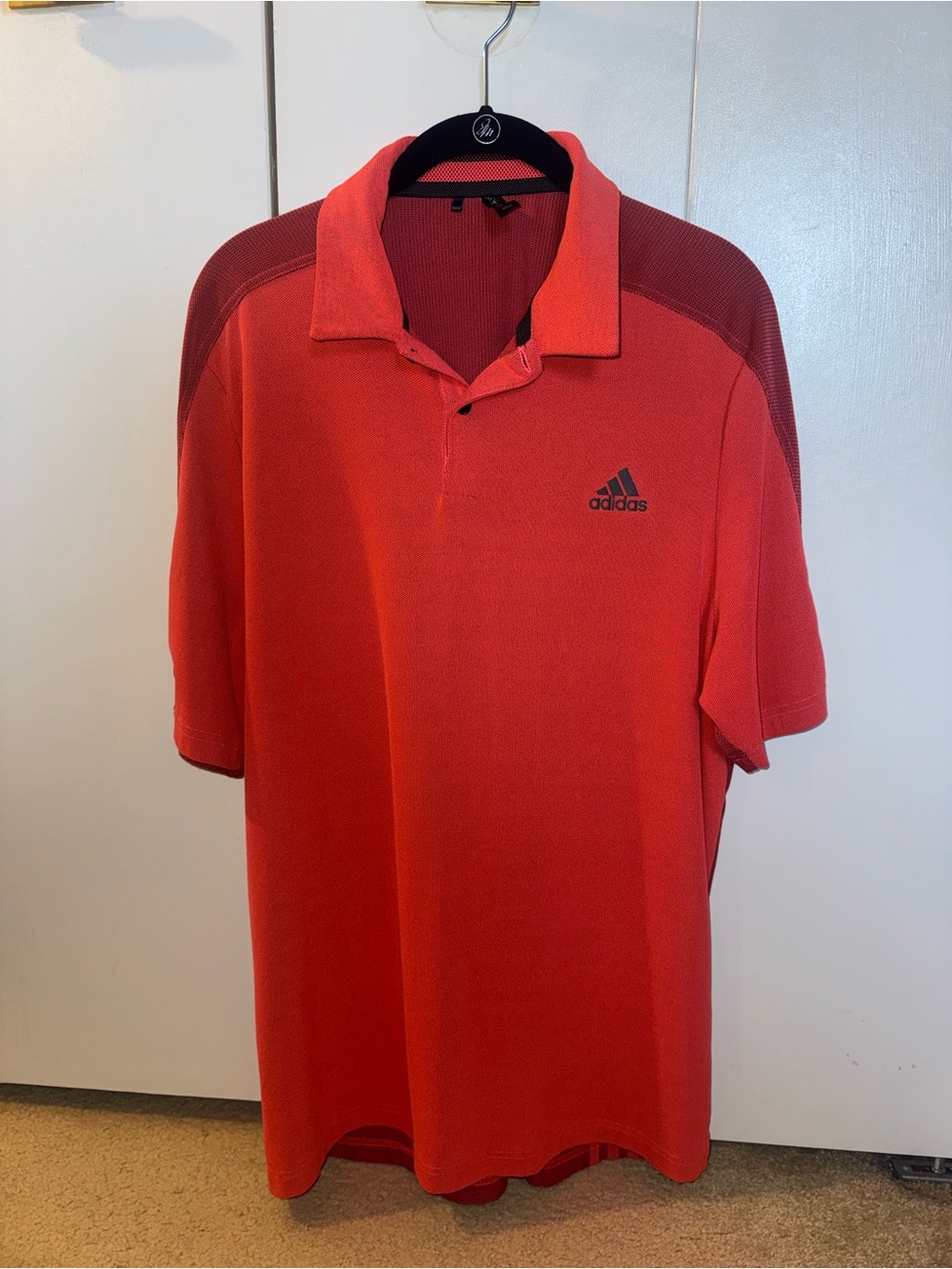 adidas Men’s Red Polo with Contrast Shoulder Panels
